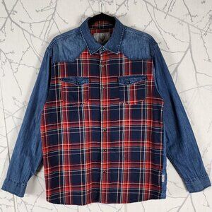 Airoldi Homme Chambray & Plaid Panel Button Front Shirt